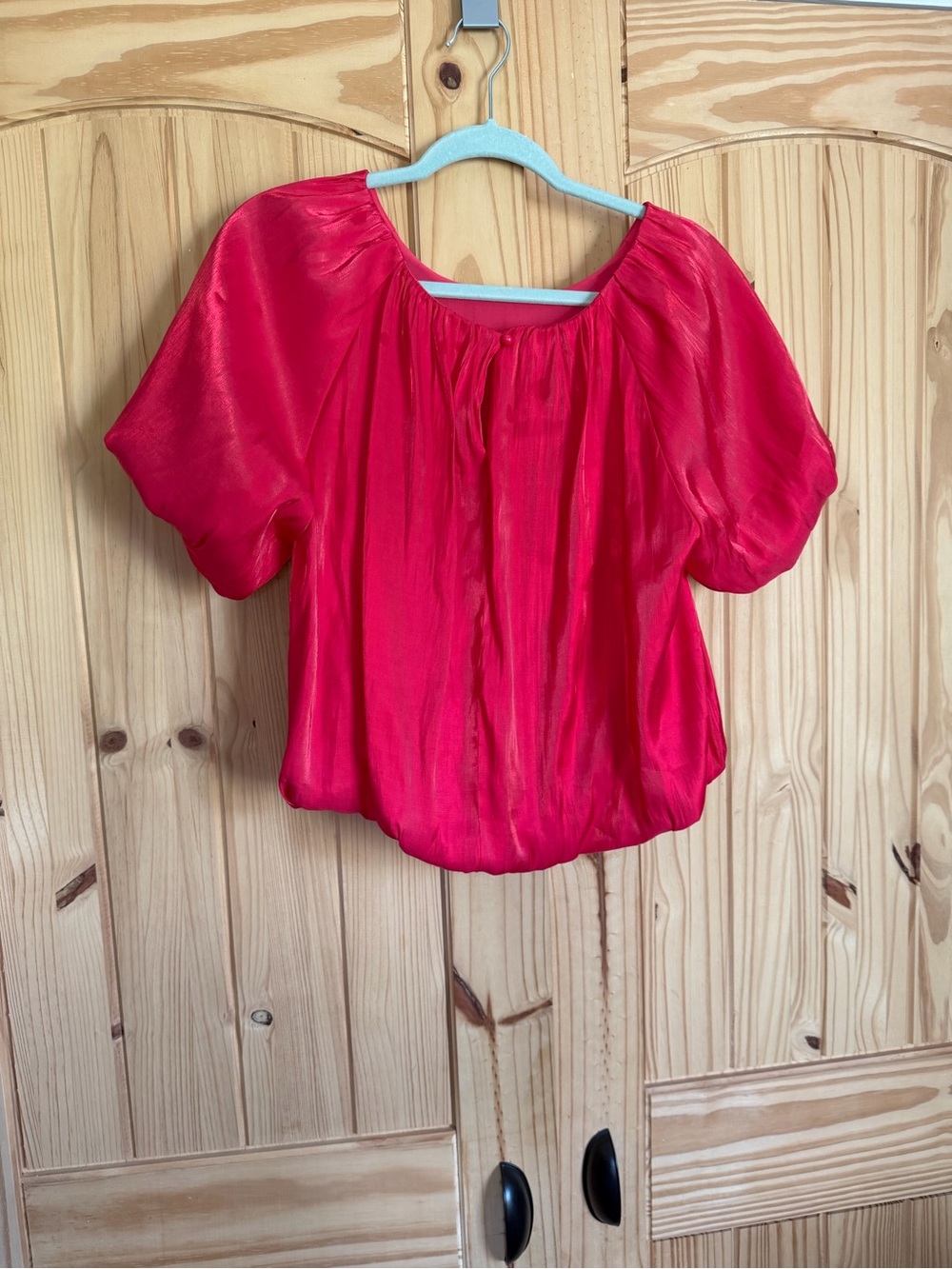AnnieWear Red Blouse Medium Puff Balloon Sleeve and bottom Shimmery Top